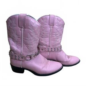 Durango BT568 Pink Rhinestone Chain Cowboy Boots Girls Size 3 D EU 34